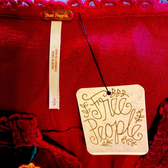 Free People Cranberry V-Neck Midi Dress with Embroidered Flowers, Size S… - Picture 5 of 7